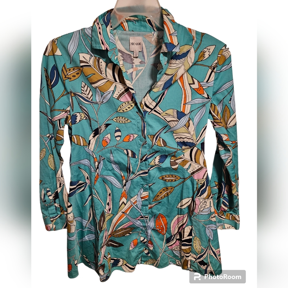 Nic+Zoe Riviera Botanic Women's Floral Long Sleeve Blouse